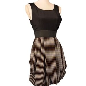 H&M 4 Black & Beige Striped Sleeveless Bubble Hem Party Mini Dress